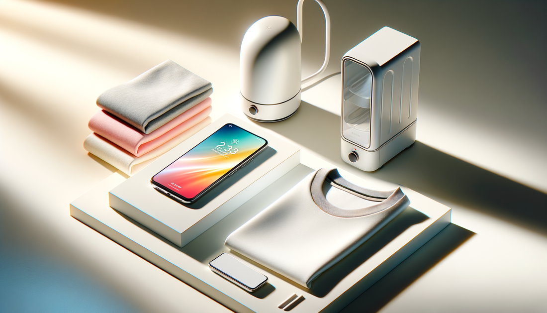 modern electronics, apparel, and home goods on a bright minimalist surface with soft daylight
